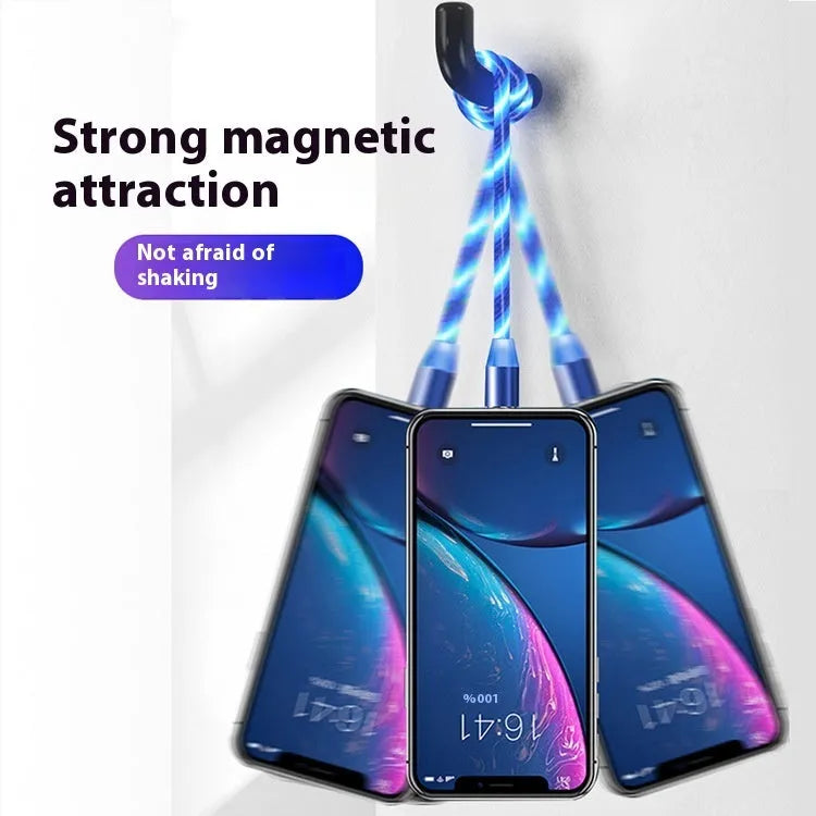 Colourful streamer magnetic three-in-one USB data cable, 1m TPE lead with Micro USB, TYPE-C and Apple-compatible connectors