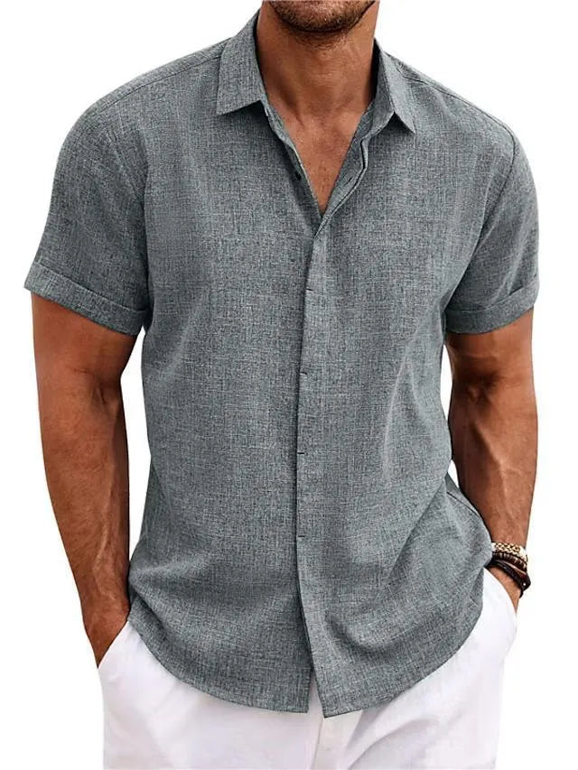 Men's loose short-sleeved solid colour polyester T-shirt with standing collar in apricot colour