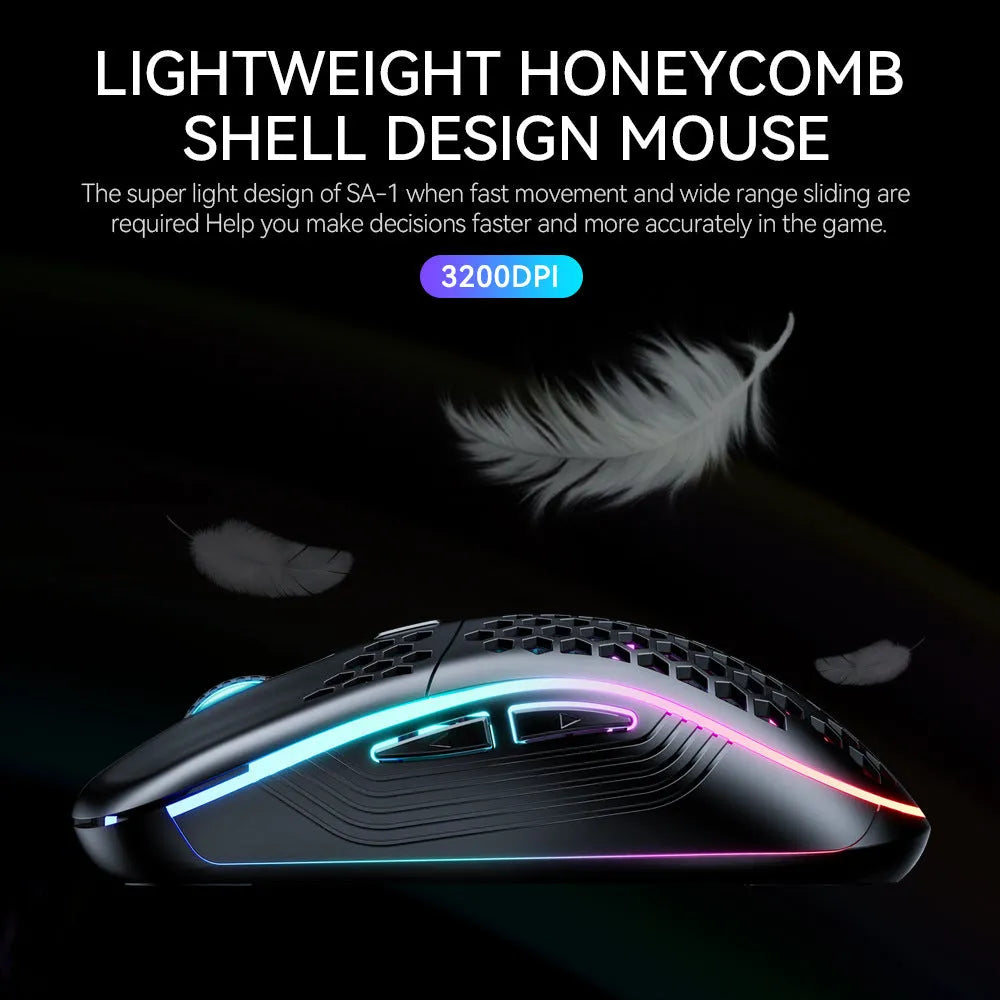 SA-1 black honeycomb shell gaming mouse with RGB lighting and 7 buttons