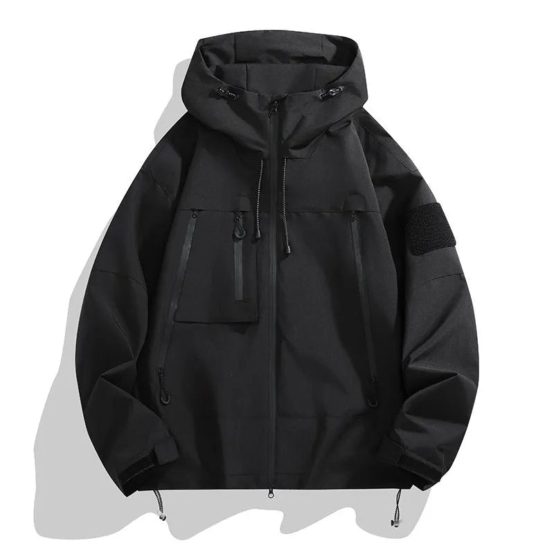 Men's hooded shell jacket in polyester blend, long sleeve, casual outdoor mountaineering jacket, available in six colours