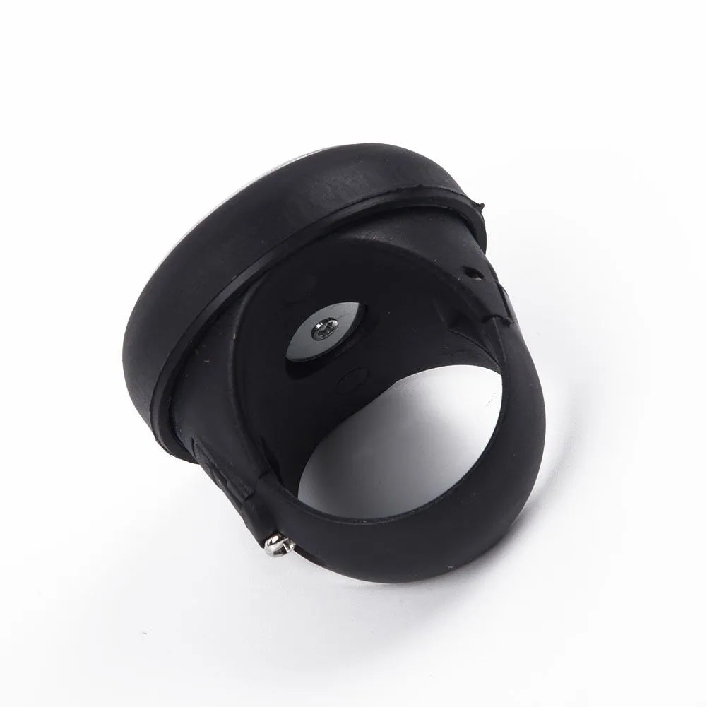 Car steering wheel spinner knob in black with metal fixing ring and screw for one-handed driving assistance