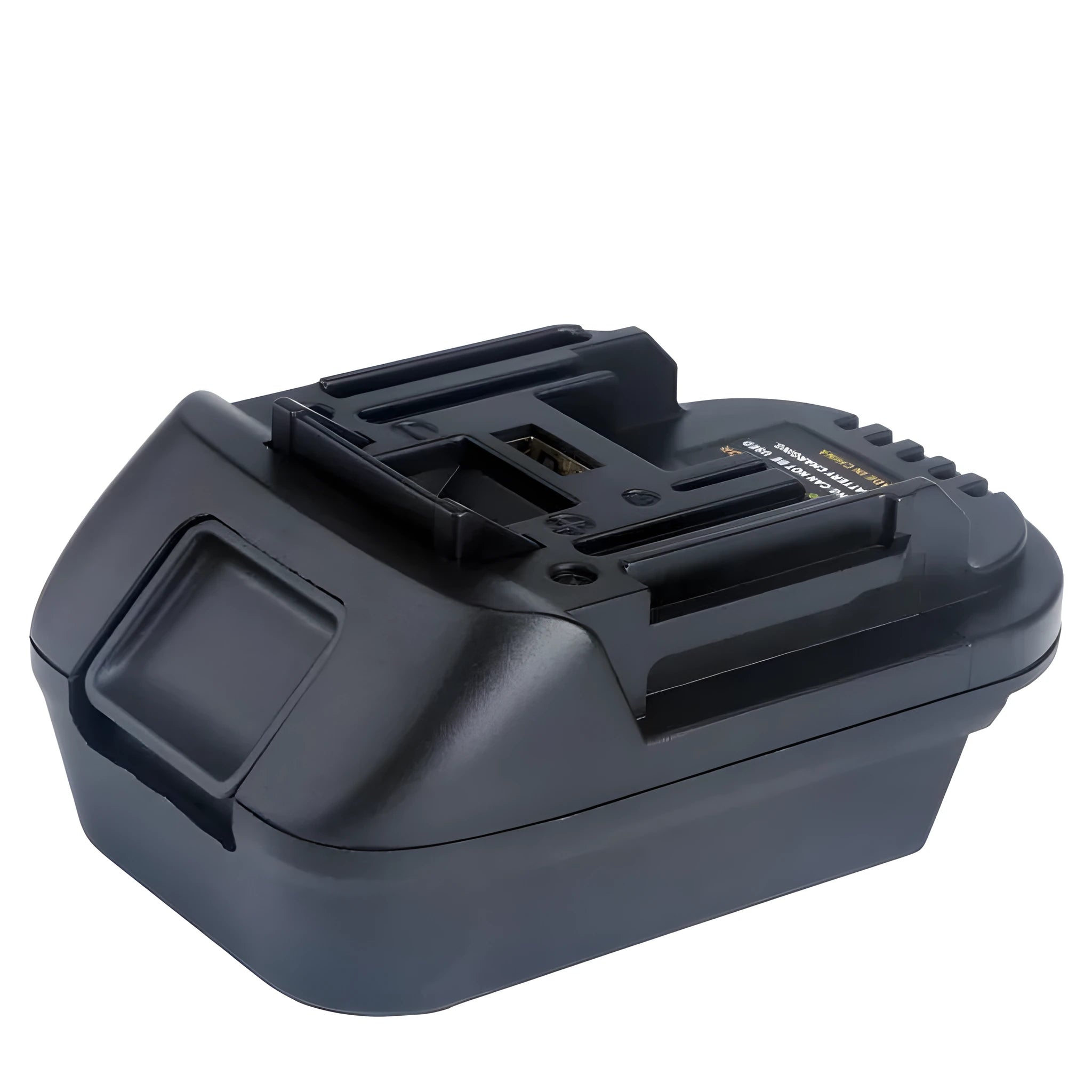 Black Milwaukee DM18M to Makita H99F battery adapter converter, 125mm long.