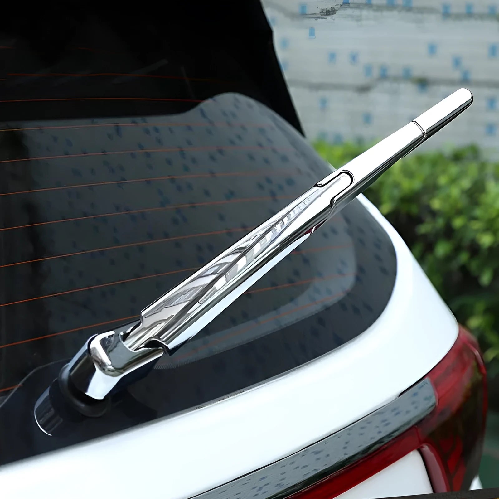 Four silvery ABS plastic rear window wiper cover trims for 2010 Hyundai vehicles