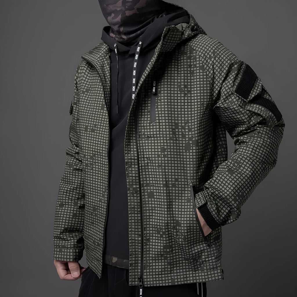 Lightweight polyester tactical coat in smoke green with front nylon zipper for commuter outdoor use
