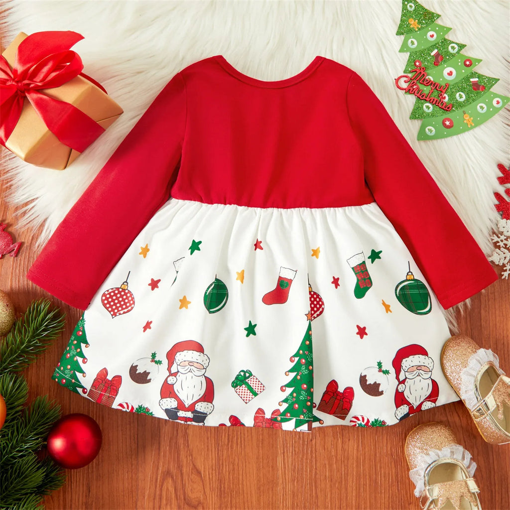 Red Christmas baby dress with cake skirt in artificial coloured cotton for girls