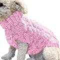Acrylic pet sweater in beige on small dog, side view, casual winter dog clothing