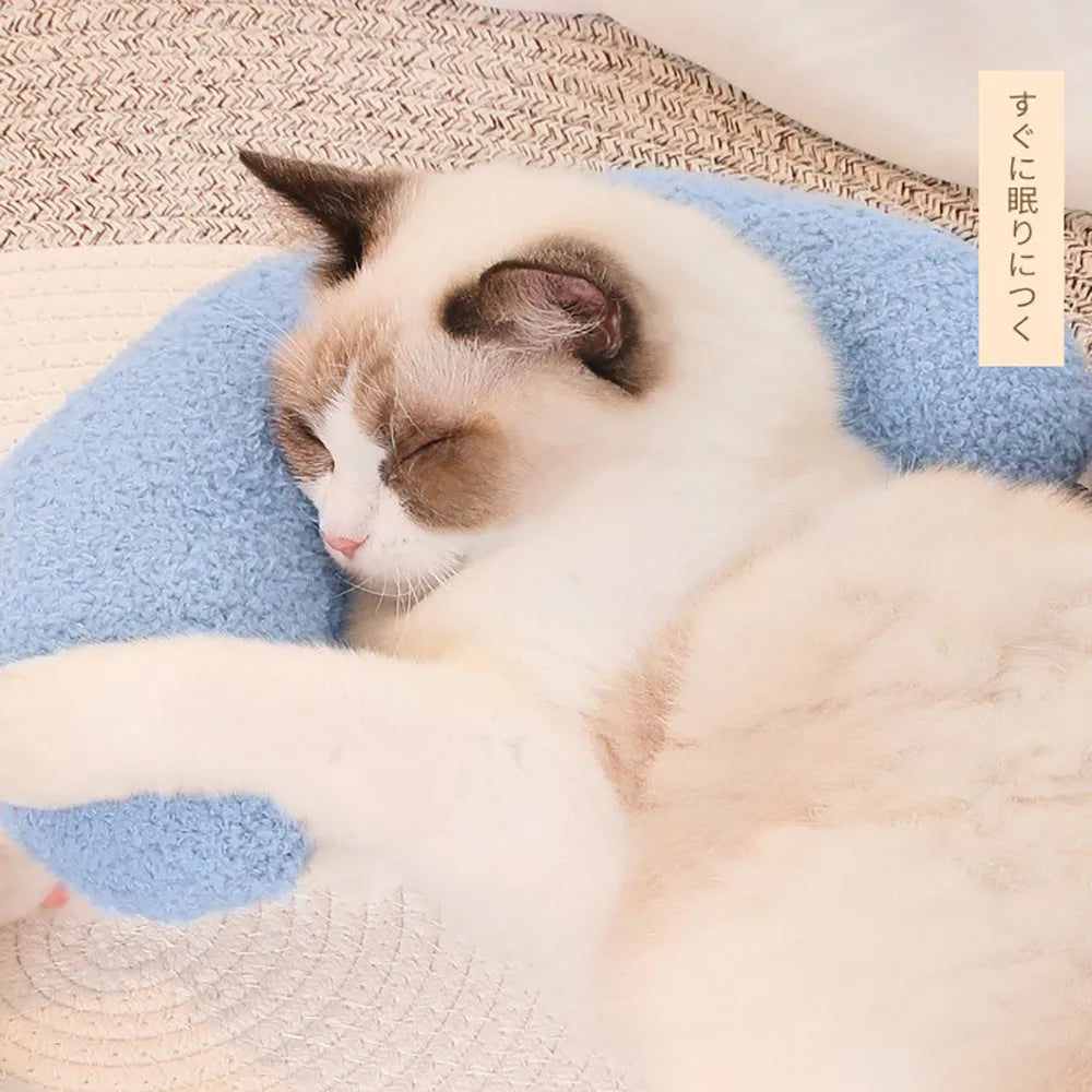 U-shaped cat pillow with adjustable collar in blue khaki white or yellow for cervical support
