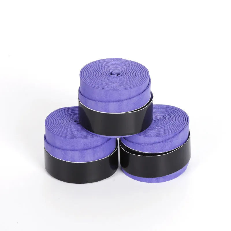 PU frosted non-slip racket grip tape in blue, black, white, red, purple, and yellow for badminton, tennis, and fishing rods.