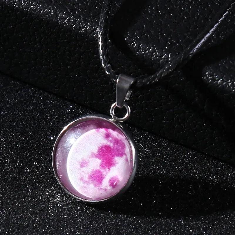 Luminous alloy pendant necklace with constellation design in coloured glass, showing extension chain