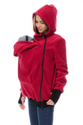 Red loose-fit women's polar fleece jumper with long sleeves on a hanger.