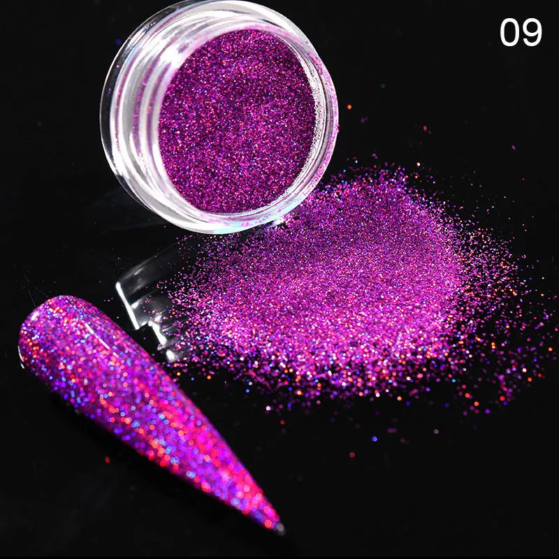 Aurora Magic Nail Powder glitter in laser gradient colours for nail art decoration