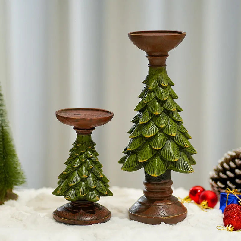 Resin Christmas tree candle holder in small, medium, and large sizes for festive living room decor