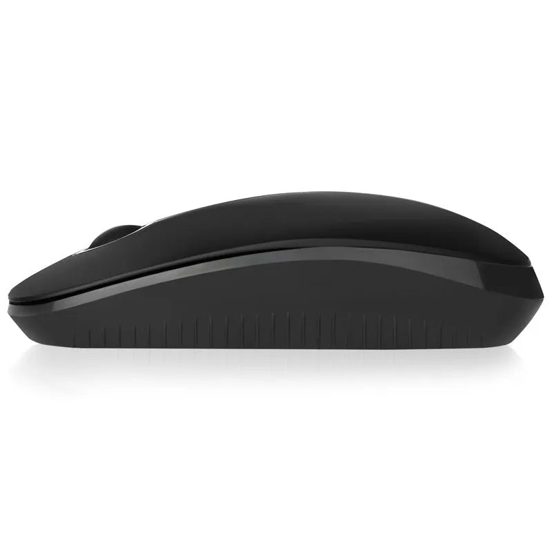 Black 2.4G wireless mouse with compact dimensions 120x66x36mm on desk