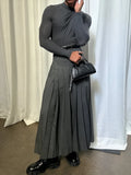 Men's grey pleated wide-leg full-length polyester trousers in regular fit, sizes S-2XL