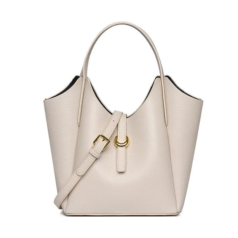 Genuine leather women's large capacity hand holding bucket bag in European retro style