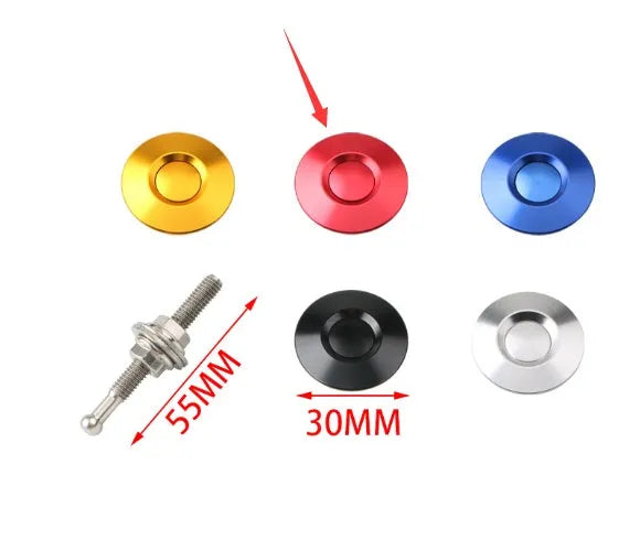 30mm diameter mini engine cover lock in five colour options: silver, black, gold, blue, and red.