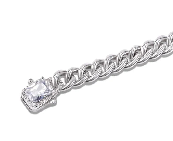 S925 sterling silver Cuban chain bracelet on flat surface showing link detail, 18cm unisex size