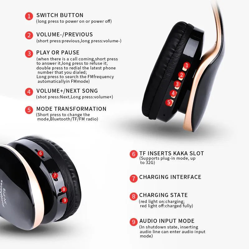 HobbyLane Bluetooth wireless headset in black, red, or white colours with 40mm drivers