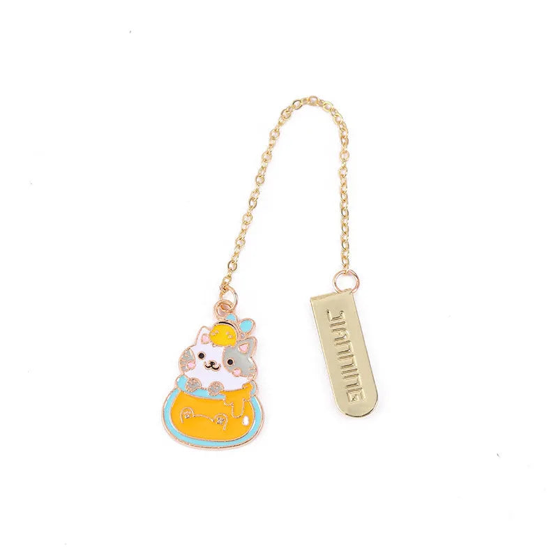 Jane Key Foodie Cute Pet Cat metal pendant bookmark with cartoon design on 3.8x18.3cm card.