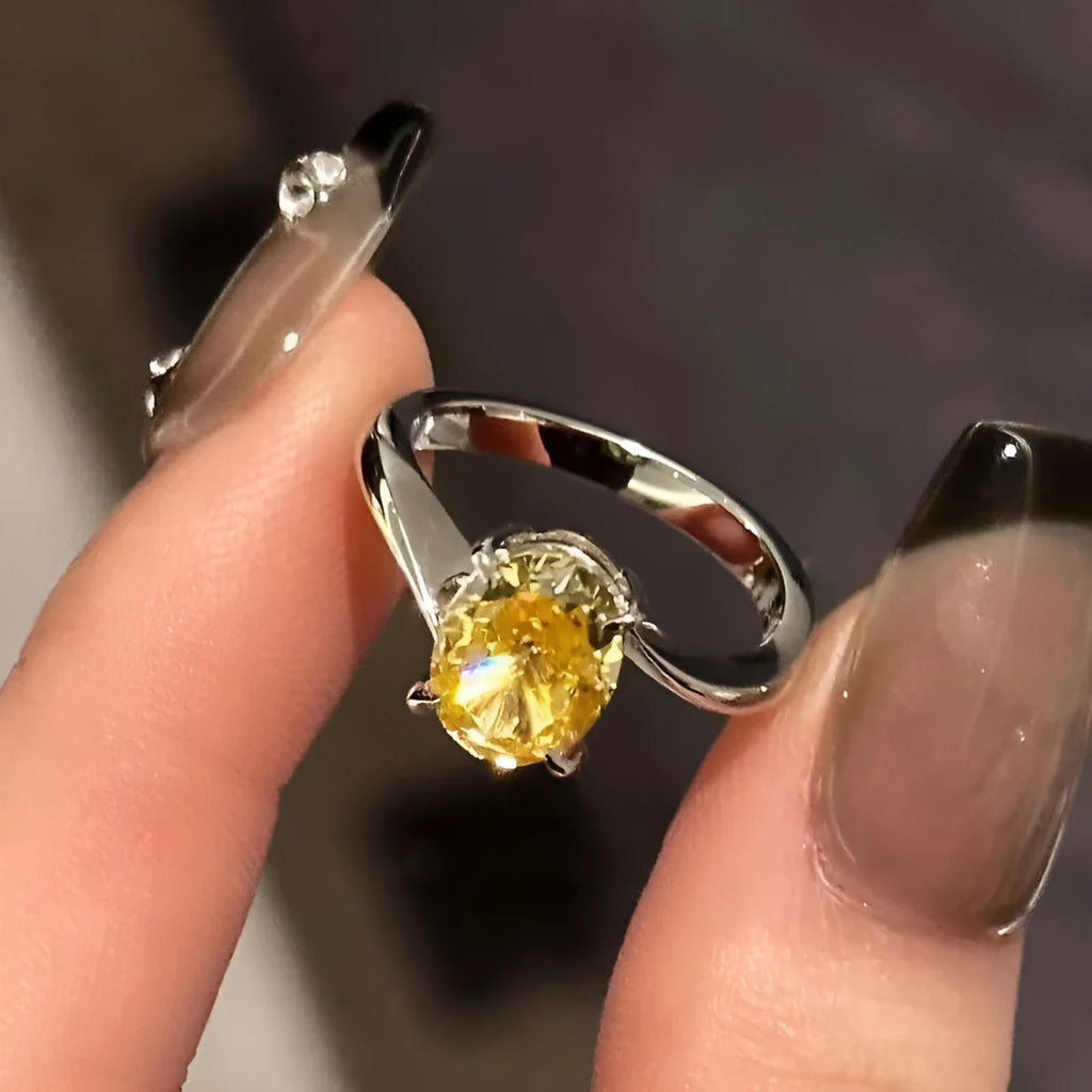 Women's yellow rock sugar crystal ring on copper base with Seiko treatment