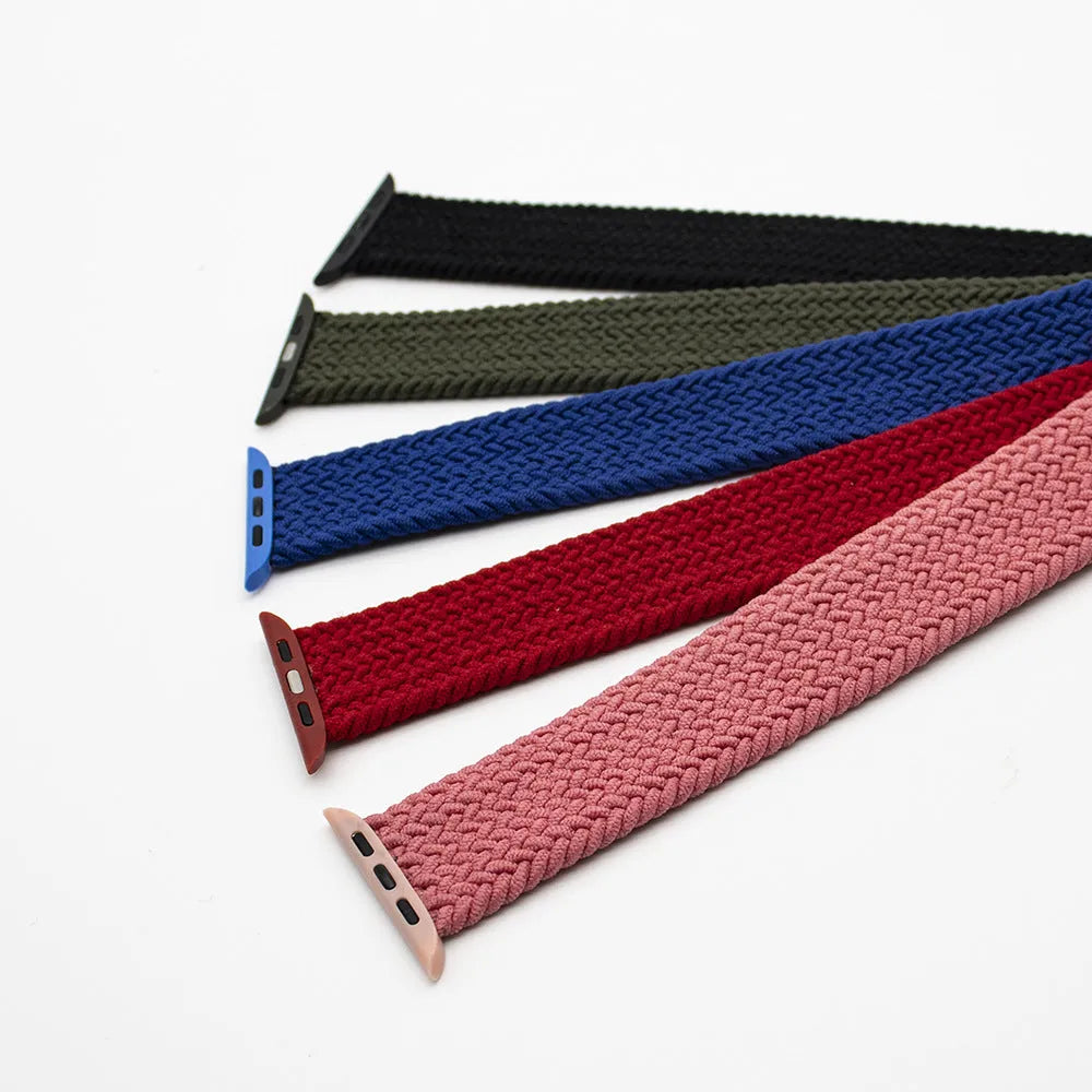 Apple Watch compatible nylon strap with woven recycled yarn construction and plastic buckle