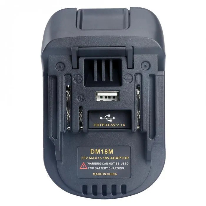 Black Milwaukee DM18M to Makita H99F battery adapter converter, 125mm long.