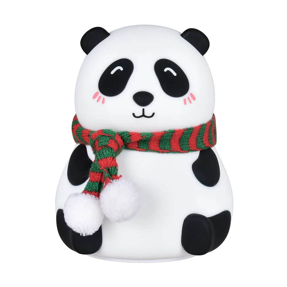 Panda-shaped silicone night light with USB cable on a table