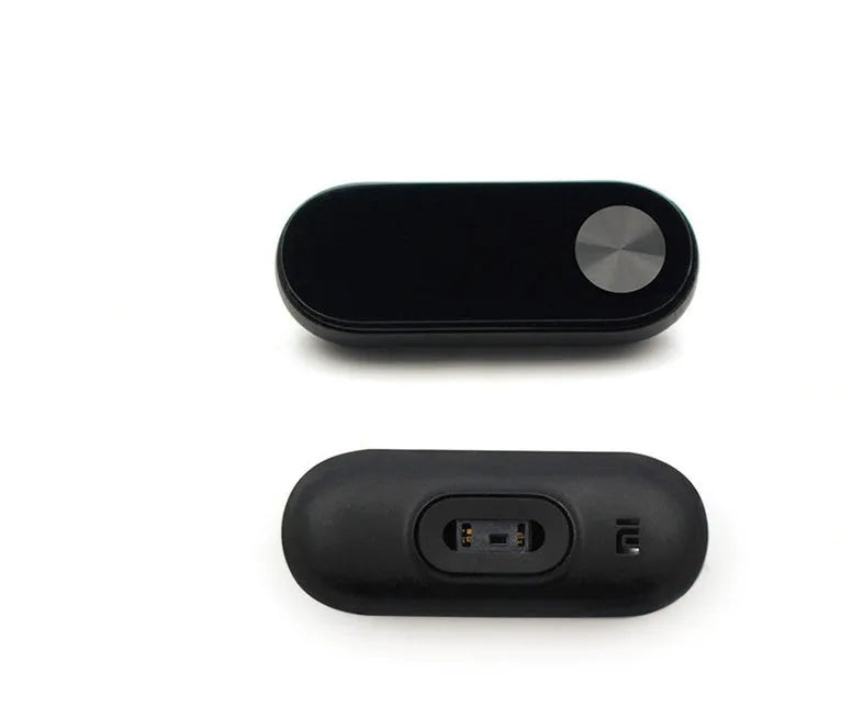 Black Xiaomi Mi Band 2 smartband with OLED display on adjustable wrist strap