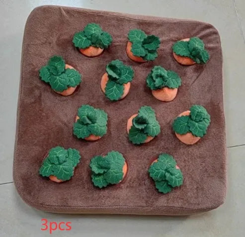 Orange carrot plush toy snuffle mat for dogs and cats with PP cotton filling, 35cm by 35cm, non-slip base