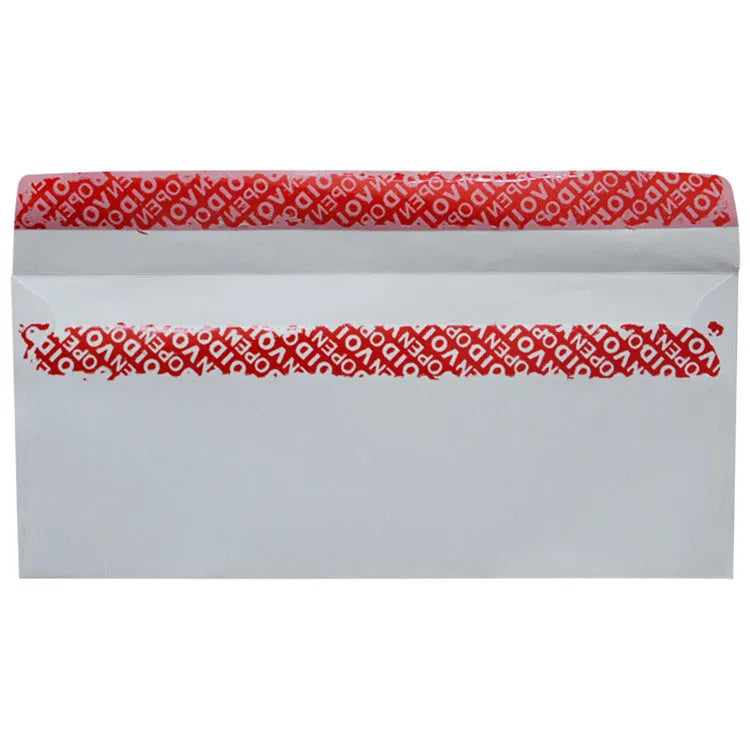 Blue anti-opening confidential envelope showing self-adhesive closure and 105x240mm dimensions