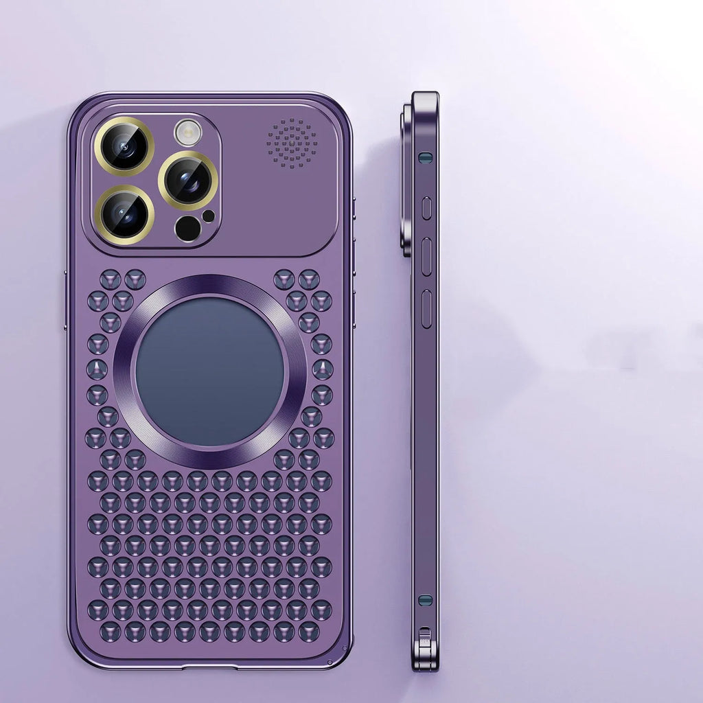 Titanium Black metal phone case with aromatherapy shell and magnetic lens cover for iPhone 15 Pro Max