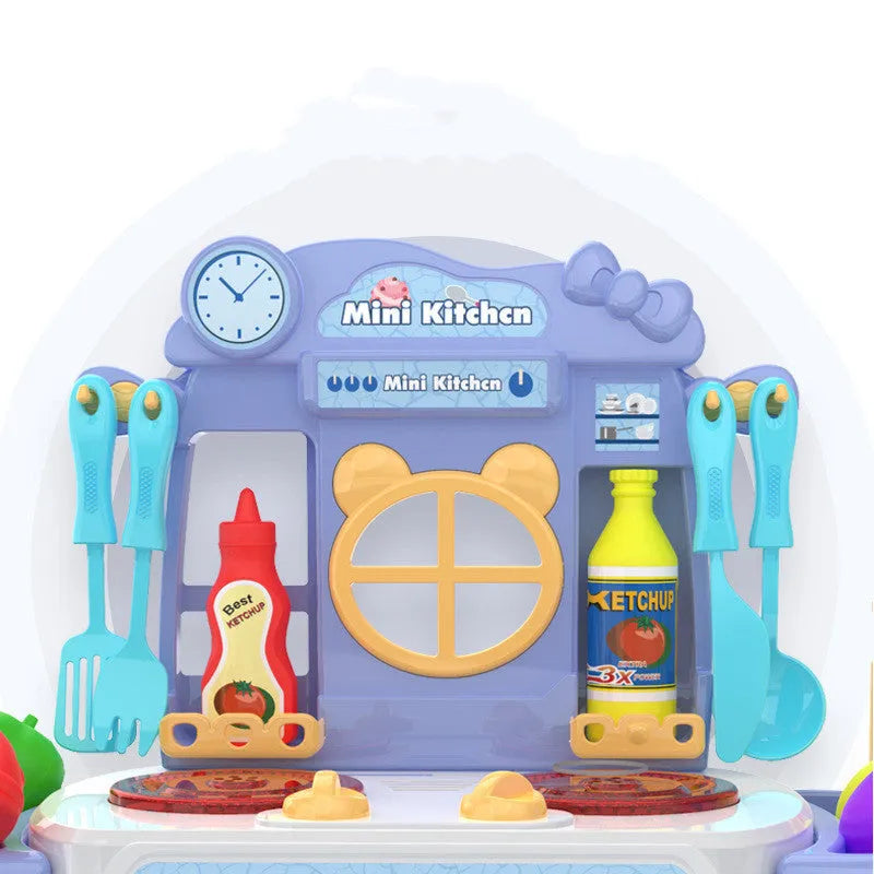 Plastic simulation kitchen toy set for children's pretend cooking play with dining kitchen style