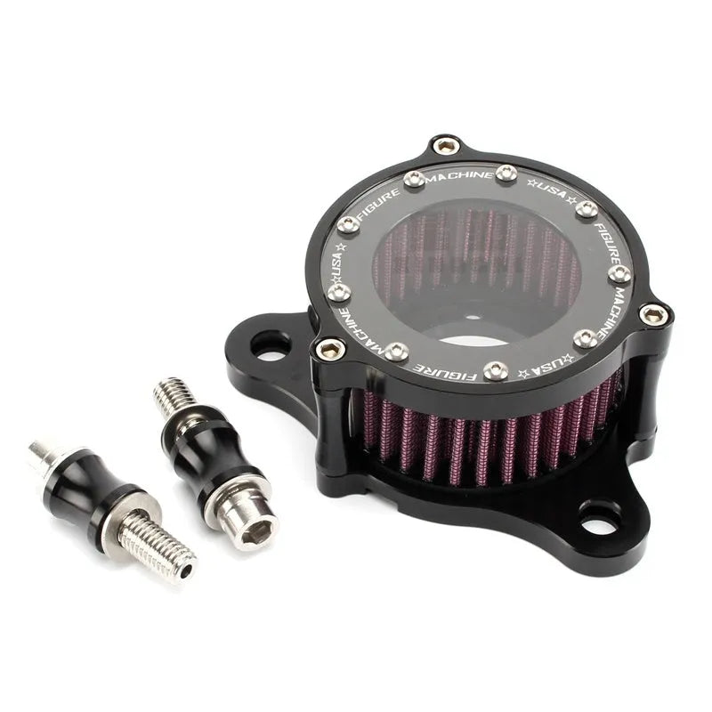 Harley-Davidson retro air filter with CNC aluminium housing and transparent glass cover