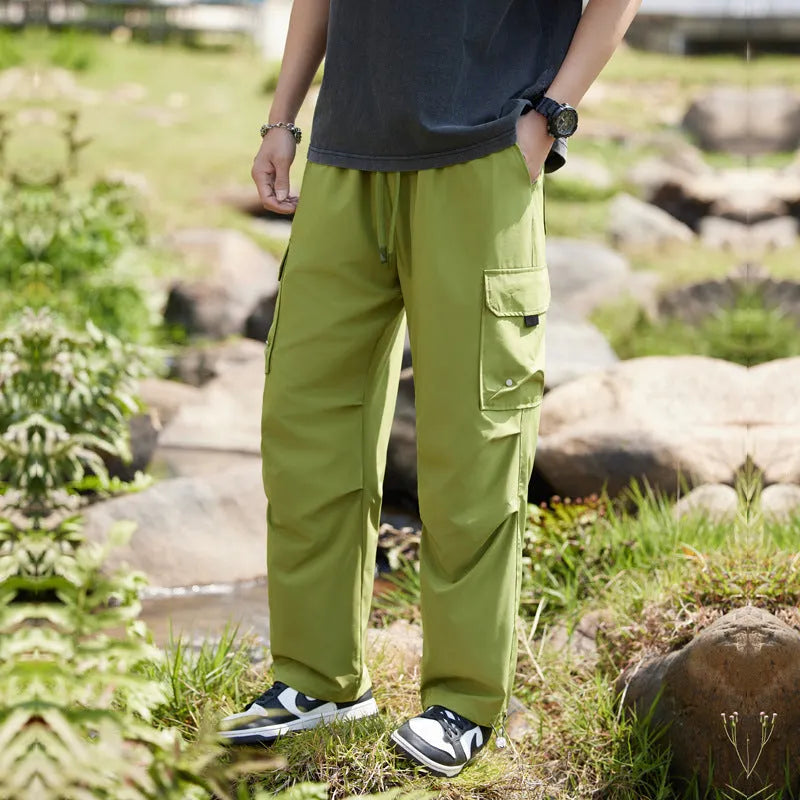 Rush men's quick-drying polyester cropped pants in khaki on a model summer casual wear