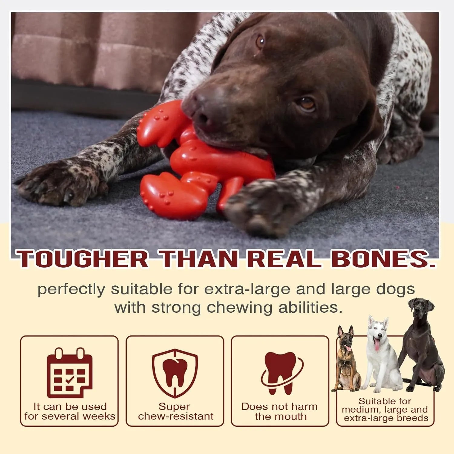 Red nylon dog chew toy for large breeds and aggressive chewers, measuring 170mm long.