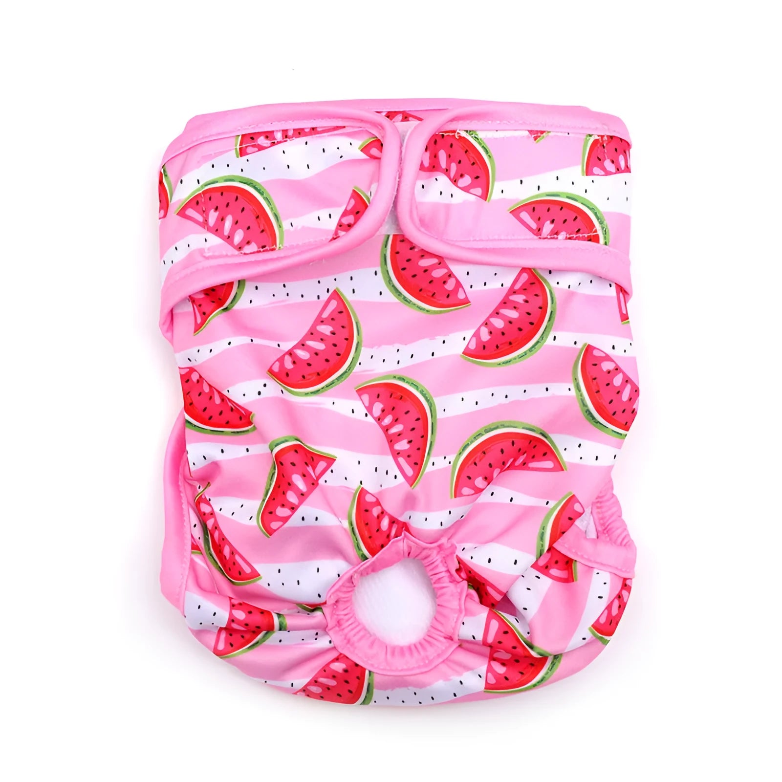 Cloth dog menstrual panties in pink watermelon with cartoon print on white background