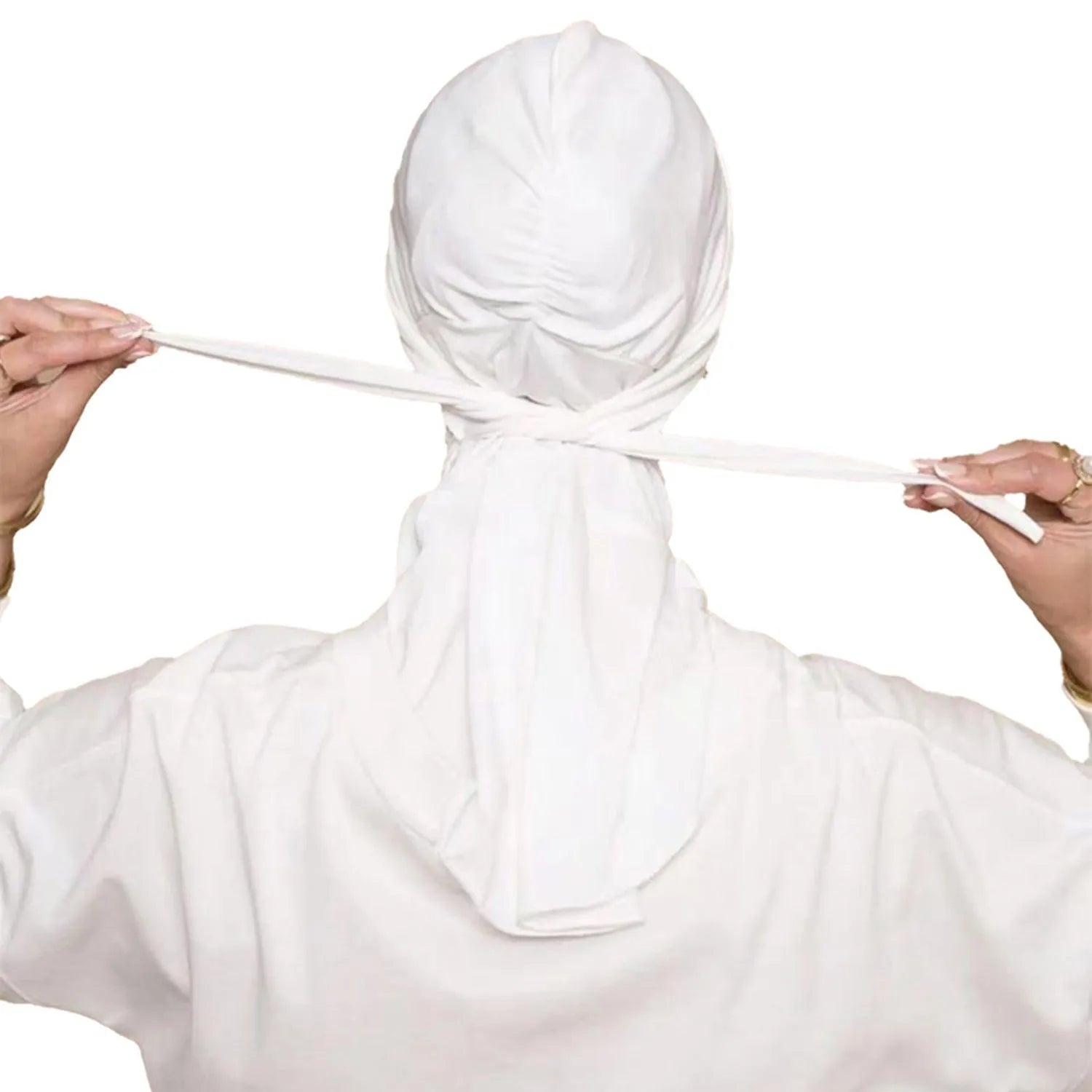 Women's hand-embroidered polyester headscarf in dome crown style with strap sleeve cap, average size, available in eight colours