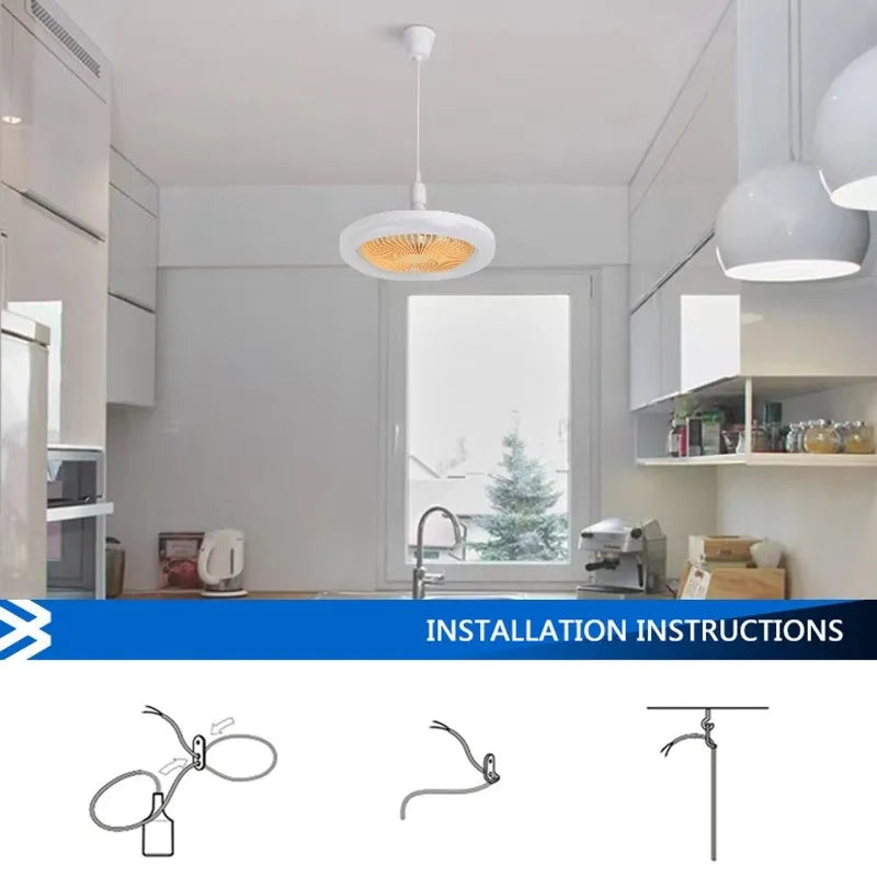 26cm round remote control ceiling fan with white LED lamp and plastic blades