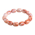 Natural cherry agate barrel bead bracelet with geometric 10x14mm beads and ruyi design