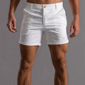 Men's cotton summer button beach shorts with pockets, straight leg, in army green colour option