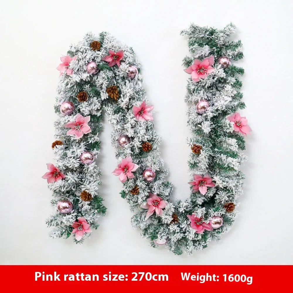 PVC rattan Christmas garland with flocked texture in a choice of festive colours.