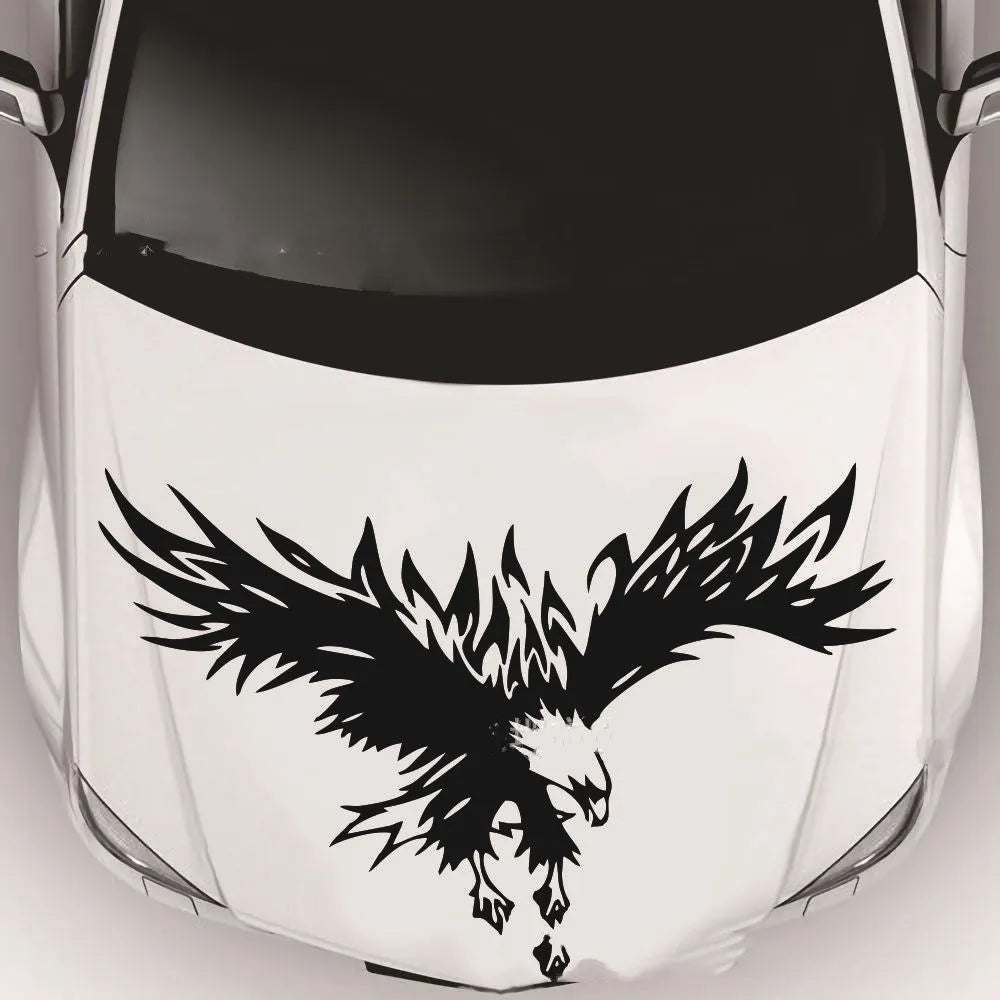 Eagle pattern car hood sticker 80x50cm self-adhesive vinyl in black on vehicle bonnet