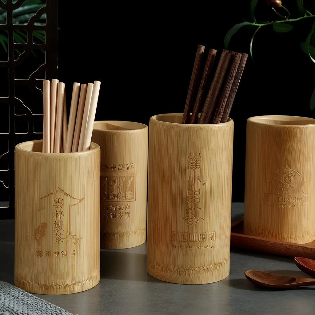 Bamboo chopsticks holder in creative styles for utensil storage with portable design