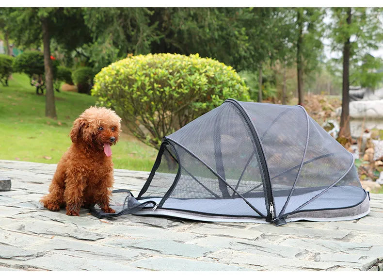 Pet folding tent in black or blue half mesh design for cat travel and indoor use