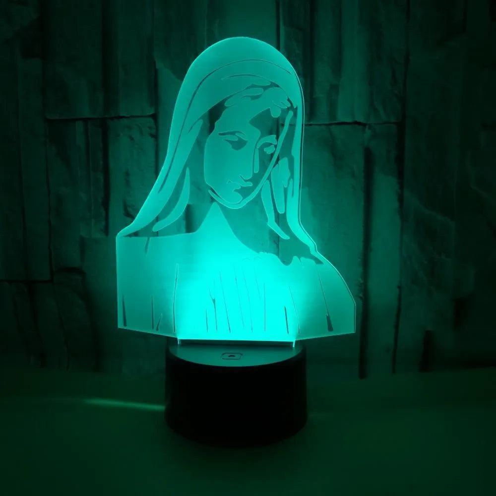 3D LED night light with laser-engraved acrylic panel showing dual ring pattern, ABS base with touch controls