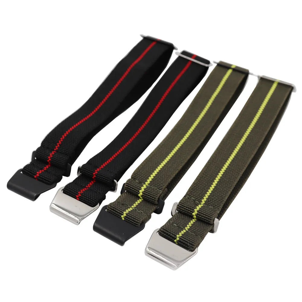 Fineknit elastic quick-drying nylon men's watchband in 22mm black red colour with black button closure