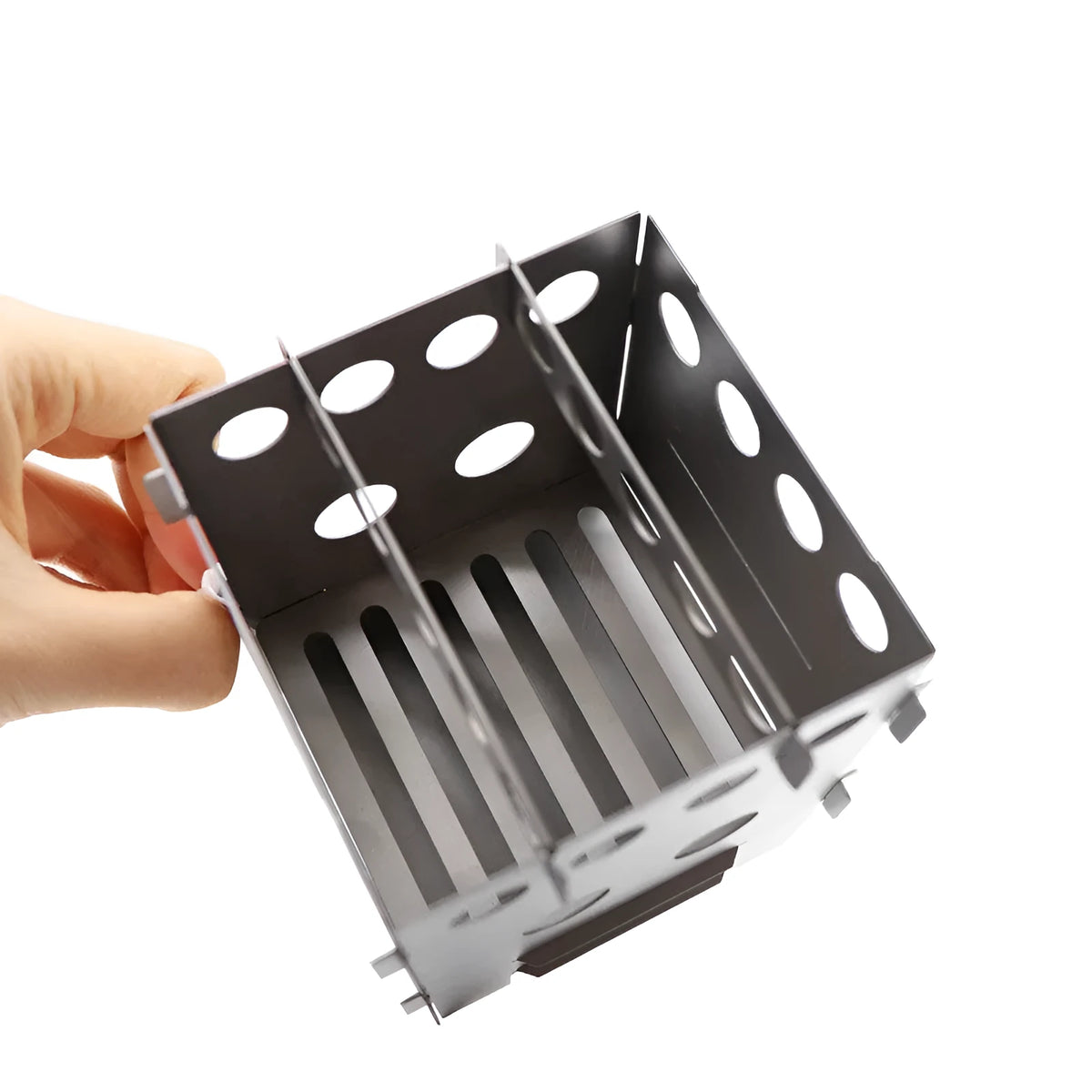 Pure titanium alloy firewood camping stove in grey colour, compact size 115x82x82mm with one-piece structure