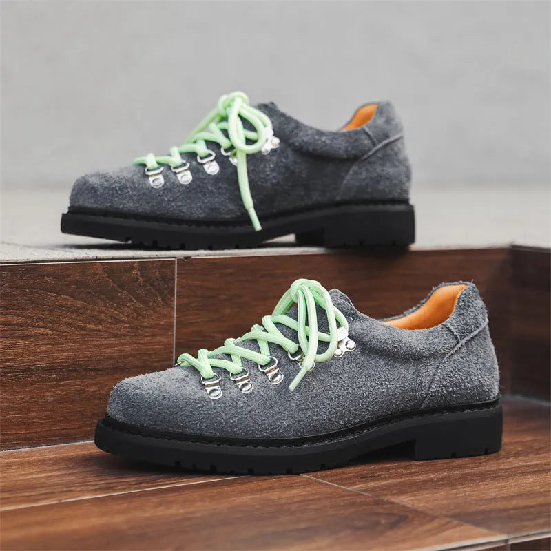 Men's heighten casual shoes British style retro workwear cowhide leather round toe solid colour