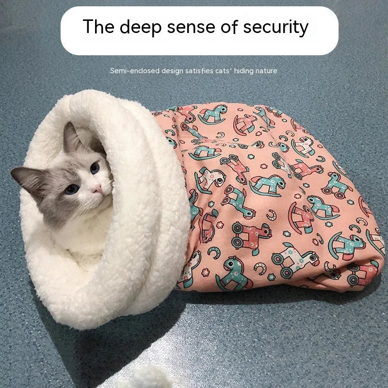 Lambswool thickened pocketable winter sleeping bag cat nest 55x45cm in avocado green