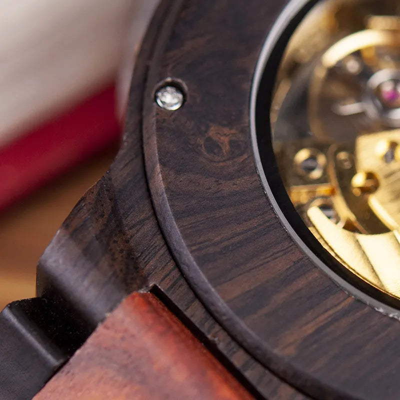 BOBO BIRD W-R05 brown automatic mechanical wood watch for men with 47.9mm wood bezel